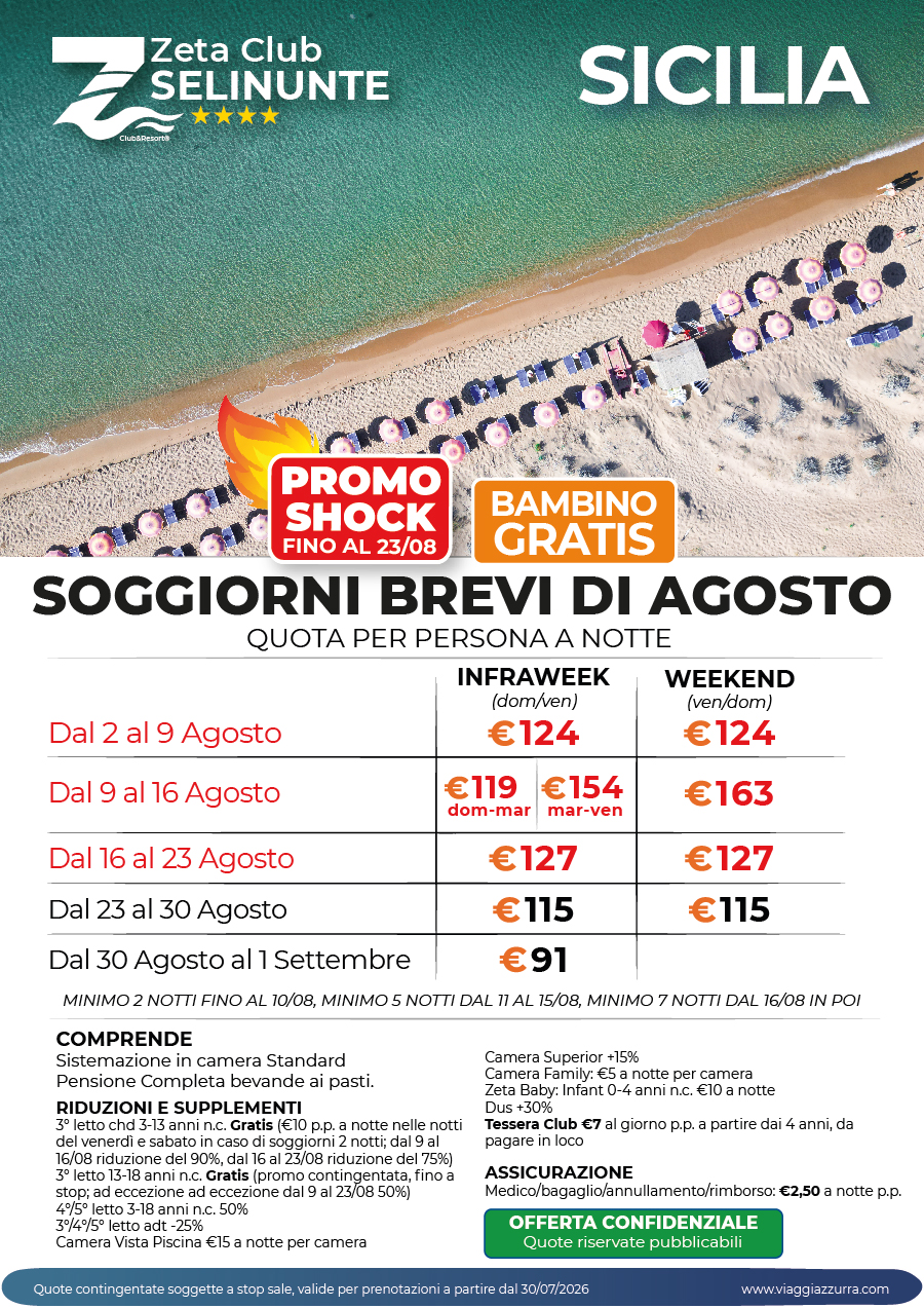 PROMO SHOCK | SOGGIORNI BREVI DI AGOSTO - Zeta Club Selinunte