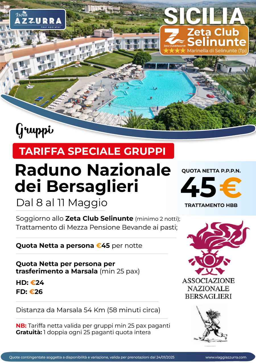 Raduno Nazionale dei Bersaglieri - Tariffe Gruppo