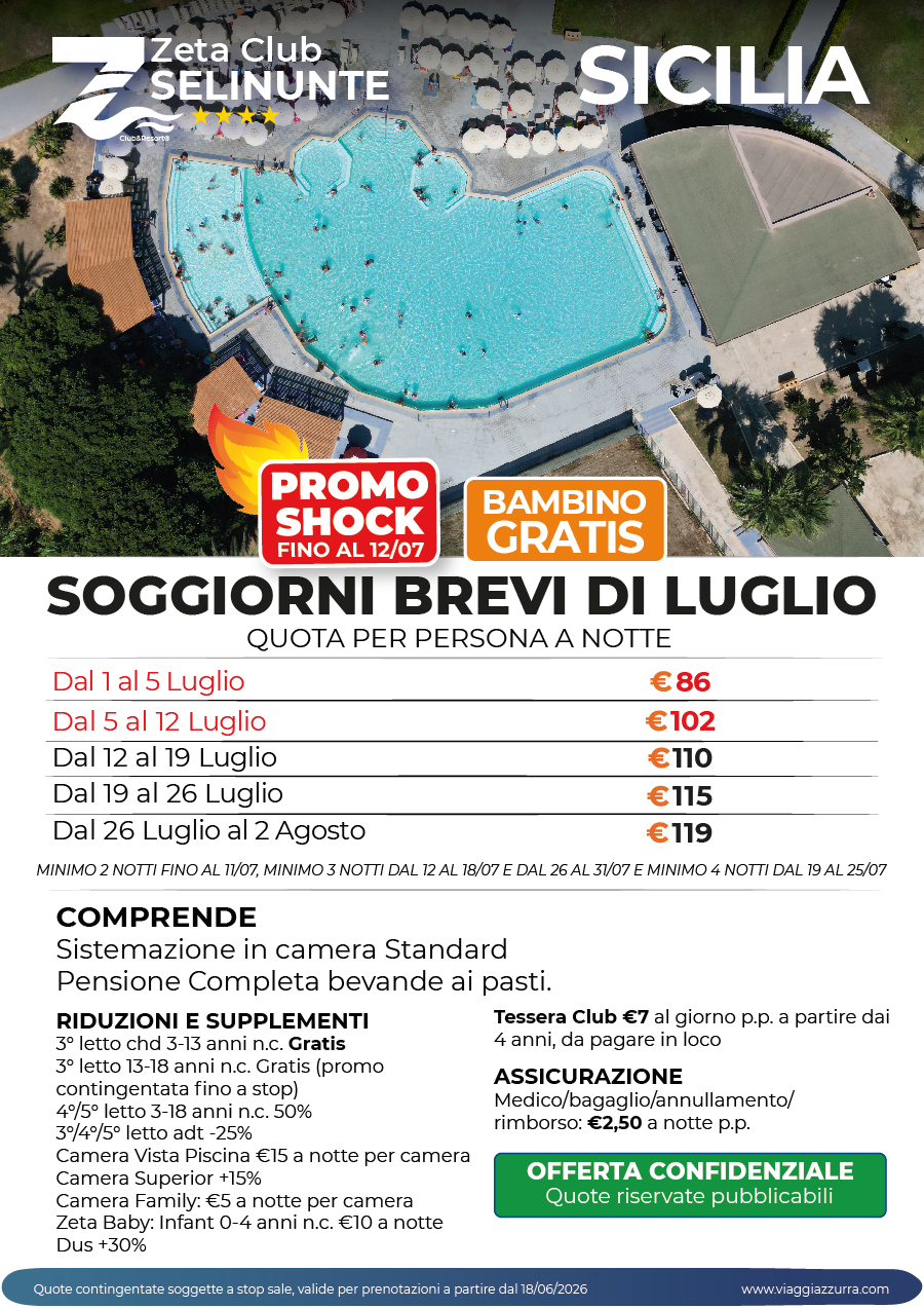 PROMO SHOCK | SOGGIORNI BREVI DI LUGLIO - Zeta Club Selinunte