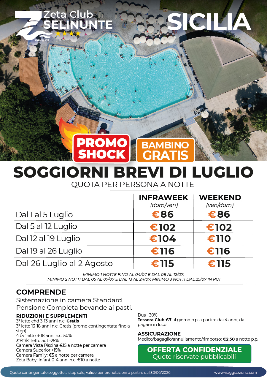 PROMO SHOCK | SOGGIORNI BREVI DI LUGLIO - Zeta Club Selinunte