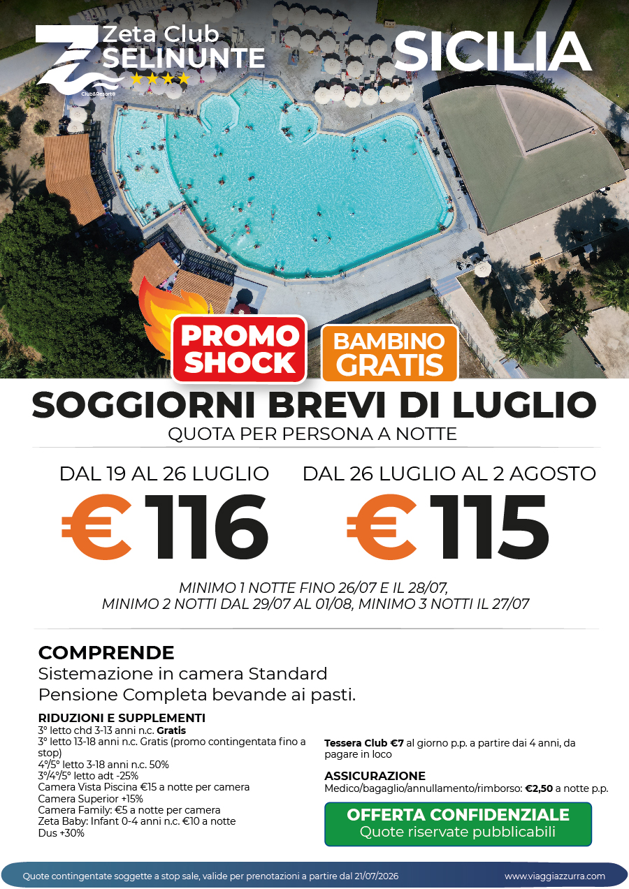 PROMO SHOCK | SOGGIORNI BREVI DI LUGLIO - Zeta Club Selinunte