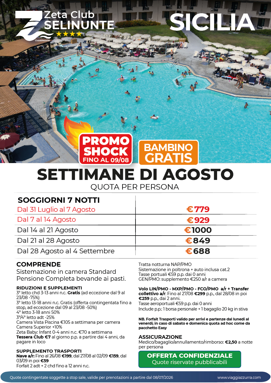 PROMO SHOCK | SETTIMANE DI AGOSTO - Zeta Club Selinunte