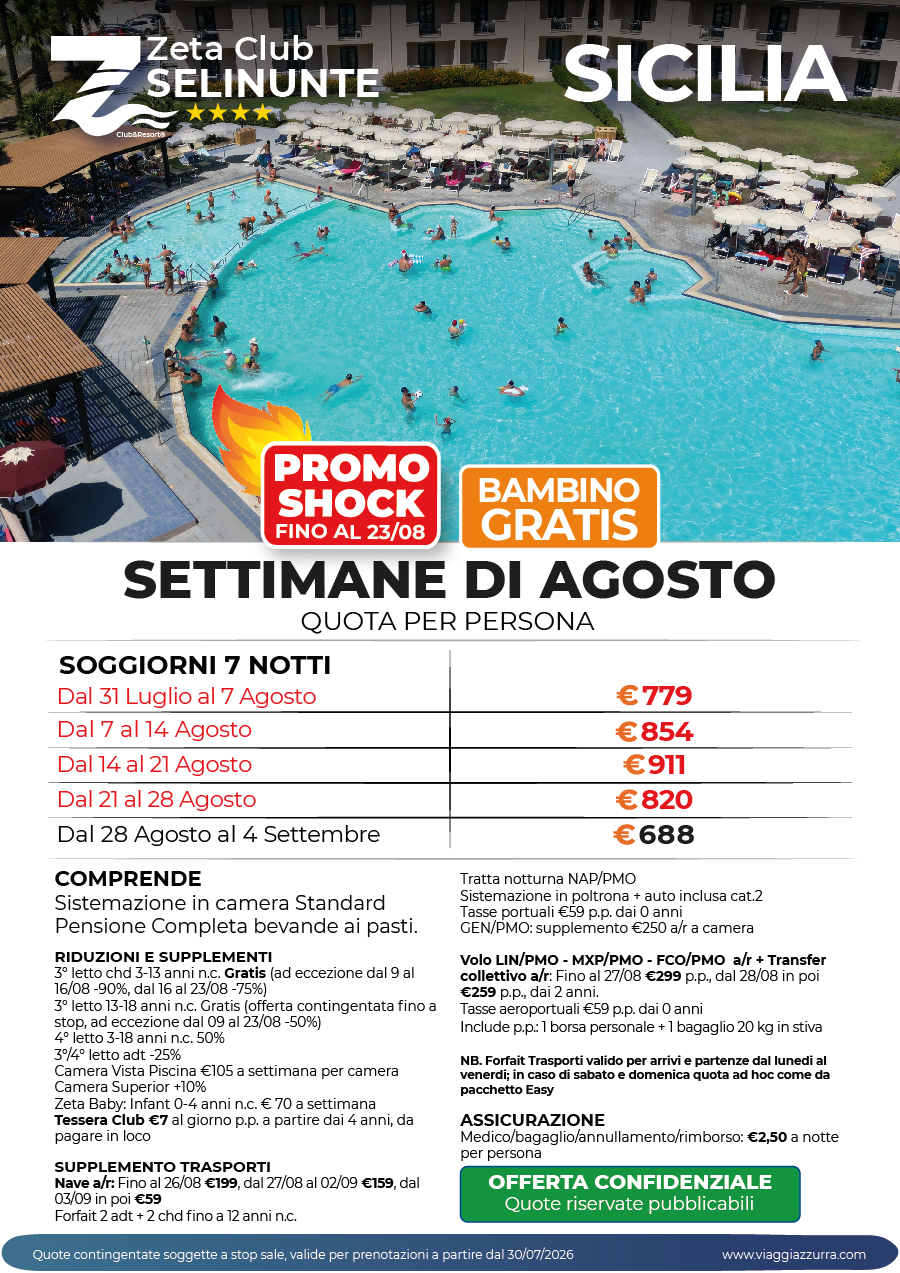 PROMO SHOCK | SETTIMANE DI AGOSTO - Zeta Club Selinunte