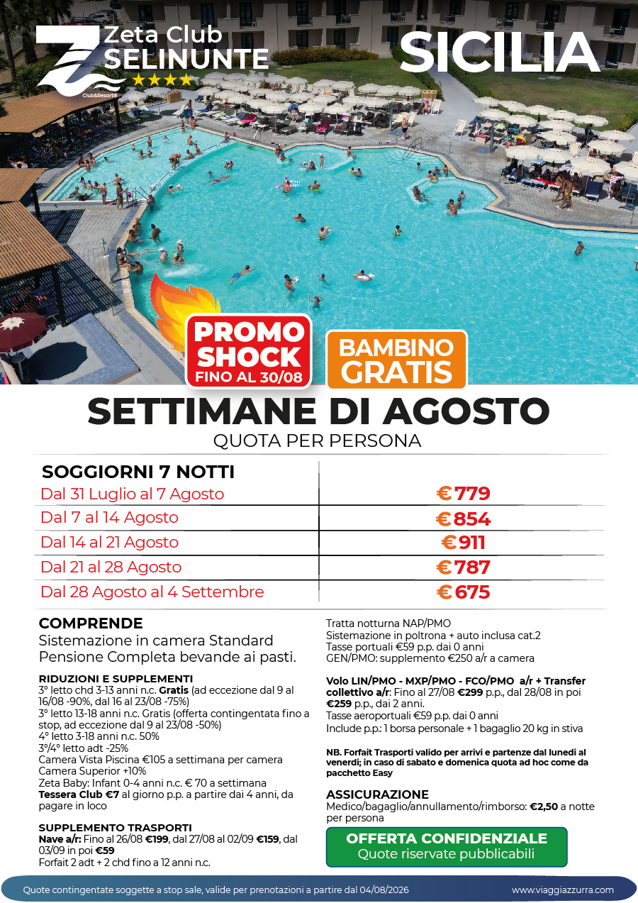 PROMO SHOCK | SETTIMANE DI AGOSTO - Zeta Club Selinunte