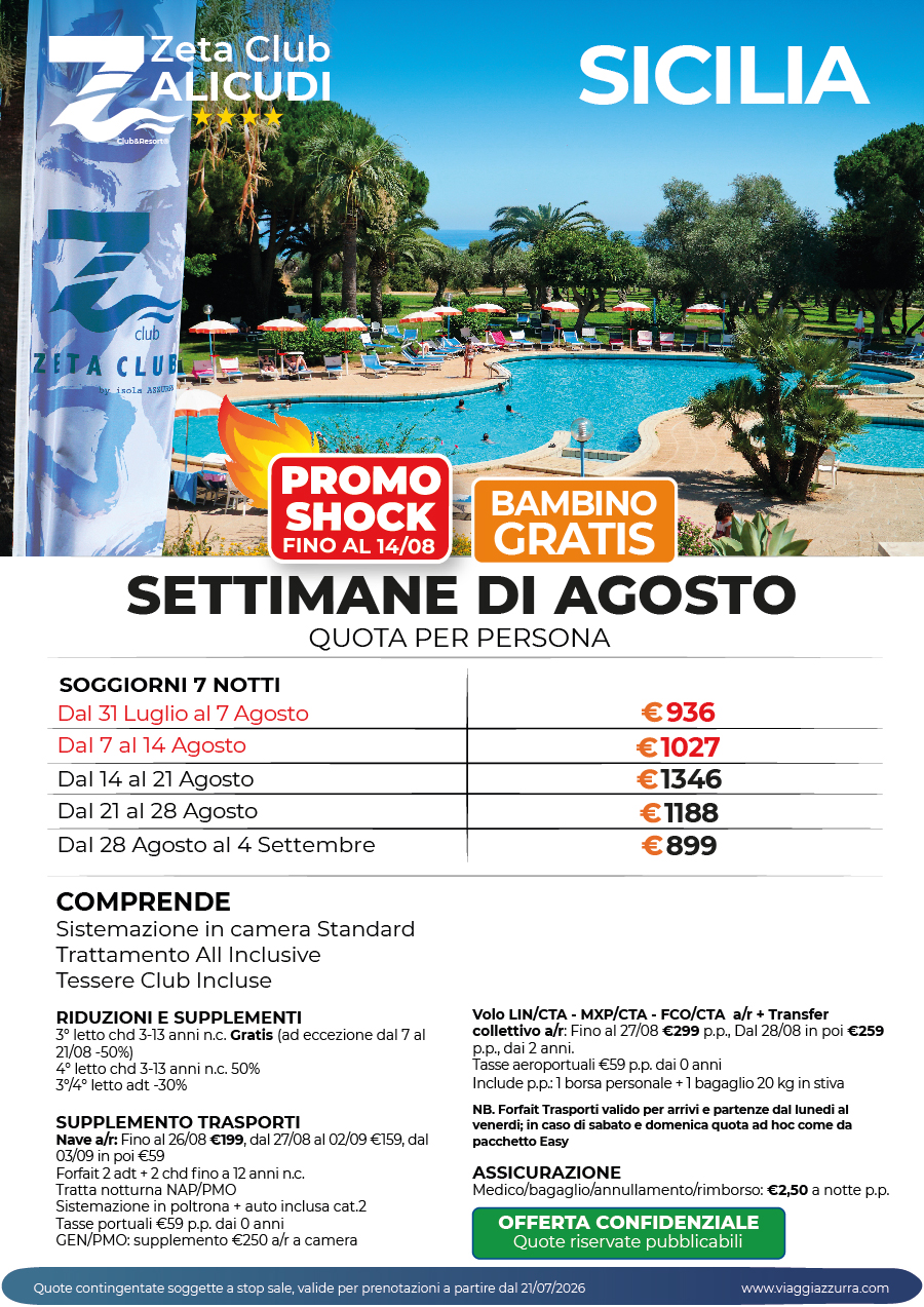 PROMO SHOCK | SETTIMANE DI AGOSTO - ZETA CLUB ALICUDI