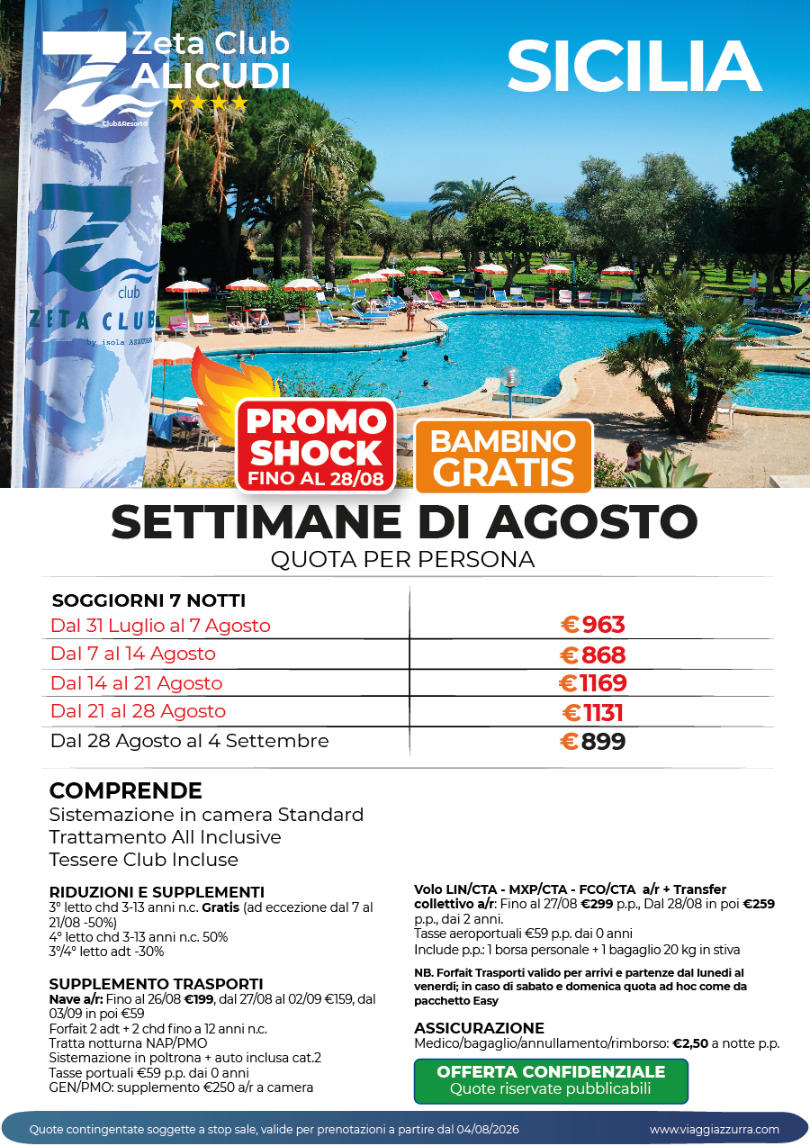 PROMO SHOCK | SETTIMANE DI AGOSTO - ZETA CLUB ALICUDI