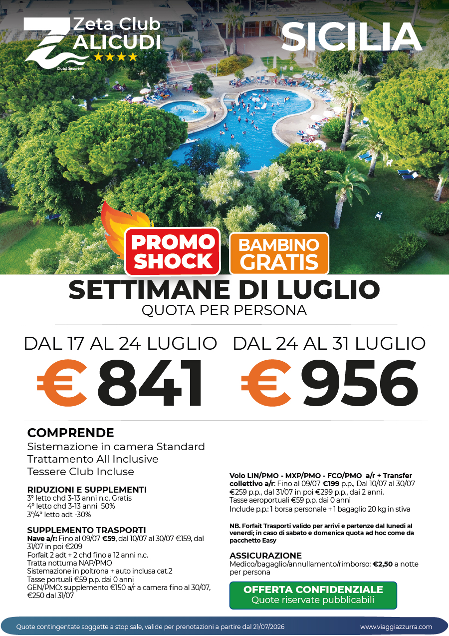 PROMO SHOCK | SETTIMANE DI LUGLIO - ZETA CLUB ALICUDI