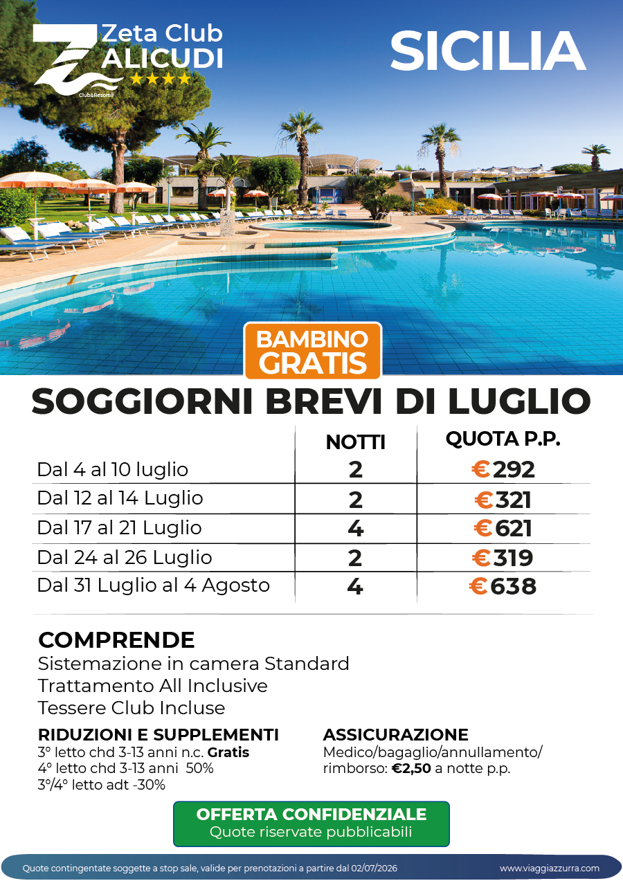 SOGGIORNI BREVI DI LUGLIO - Zeta Club Alicudi