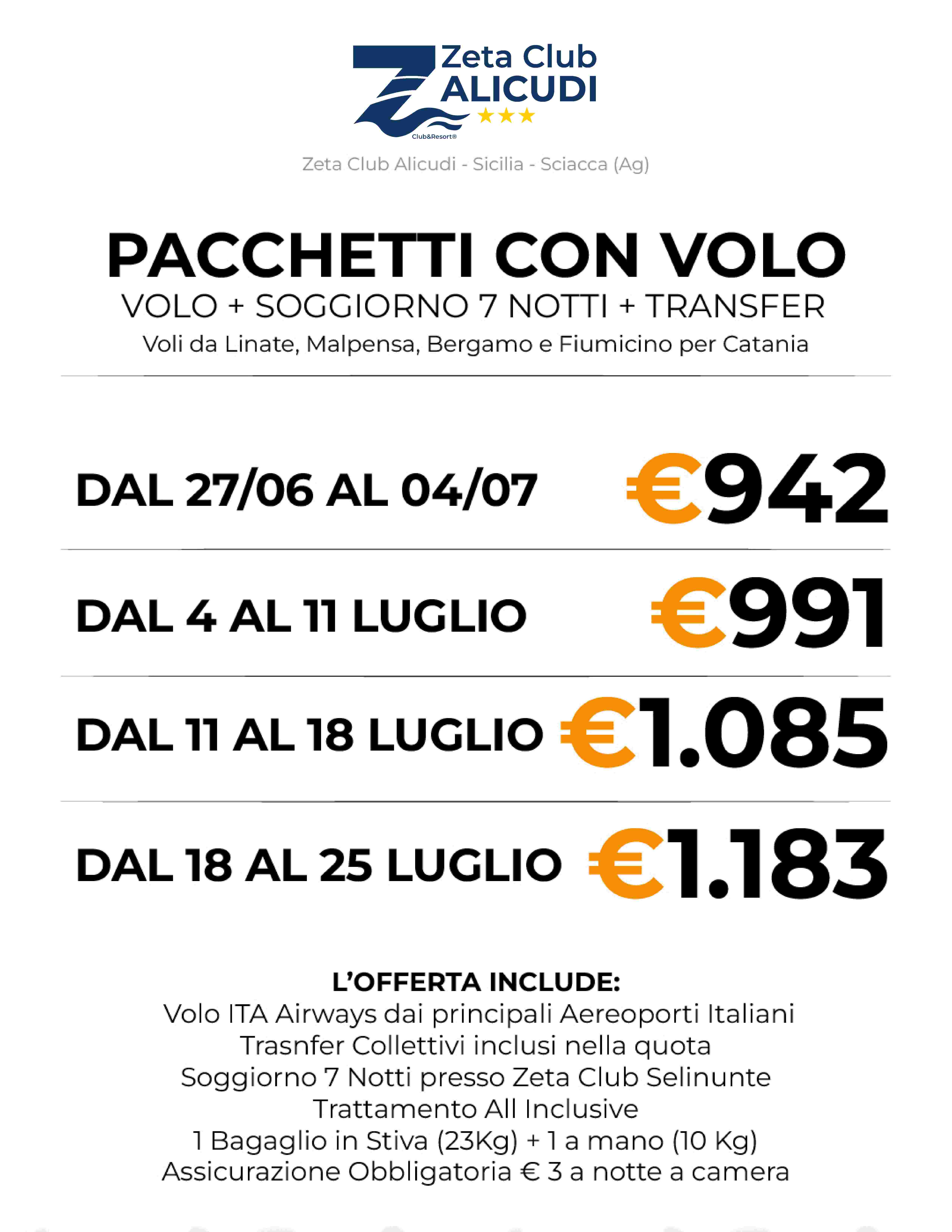 Promo shock con volo - Zeta club alicudi